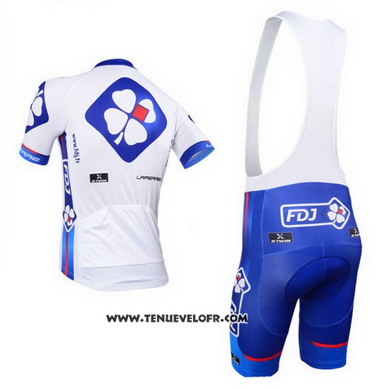 2013 Maillot Ciclismo FDJ Blanc et Azur Manches Courtes et Cuissard